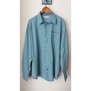 Marc Ecko Size 4XLT Teal Blue Plaid Button-Up Cut & Sew Long Sleeve Shirt